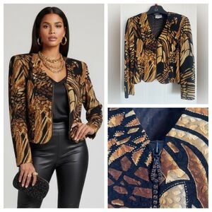 90s Glam Cropped Blazer Size 10 Rhinestone Zipper Vintage Statement